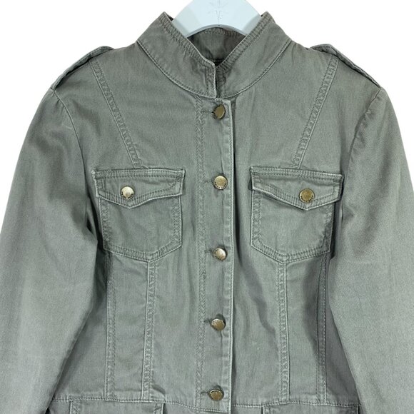 army green utility jacket mock neck snaps epaulettes sz medium Point Zero - Picture 4 of 14